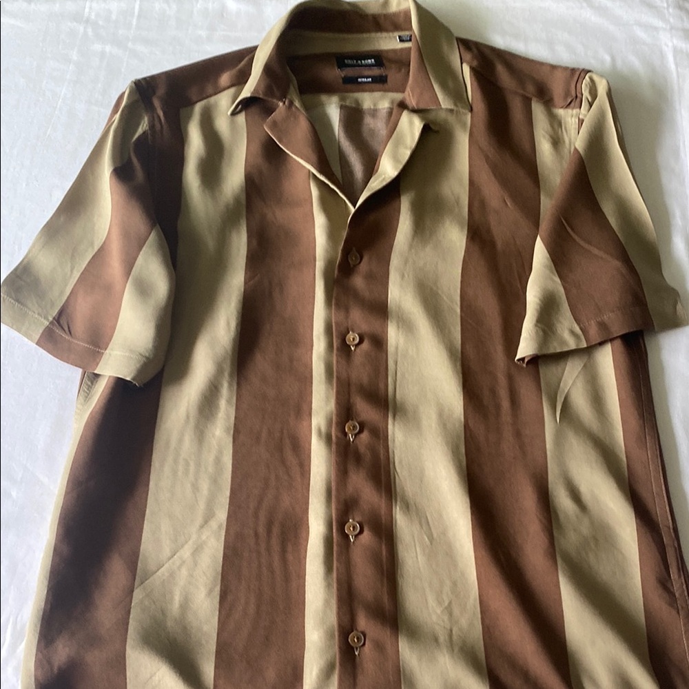 ONLY & SONS Retro Brown Tan Striped Casual Shirt